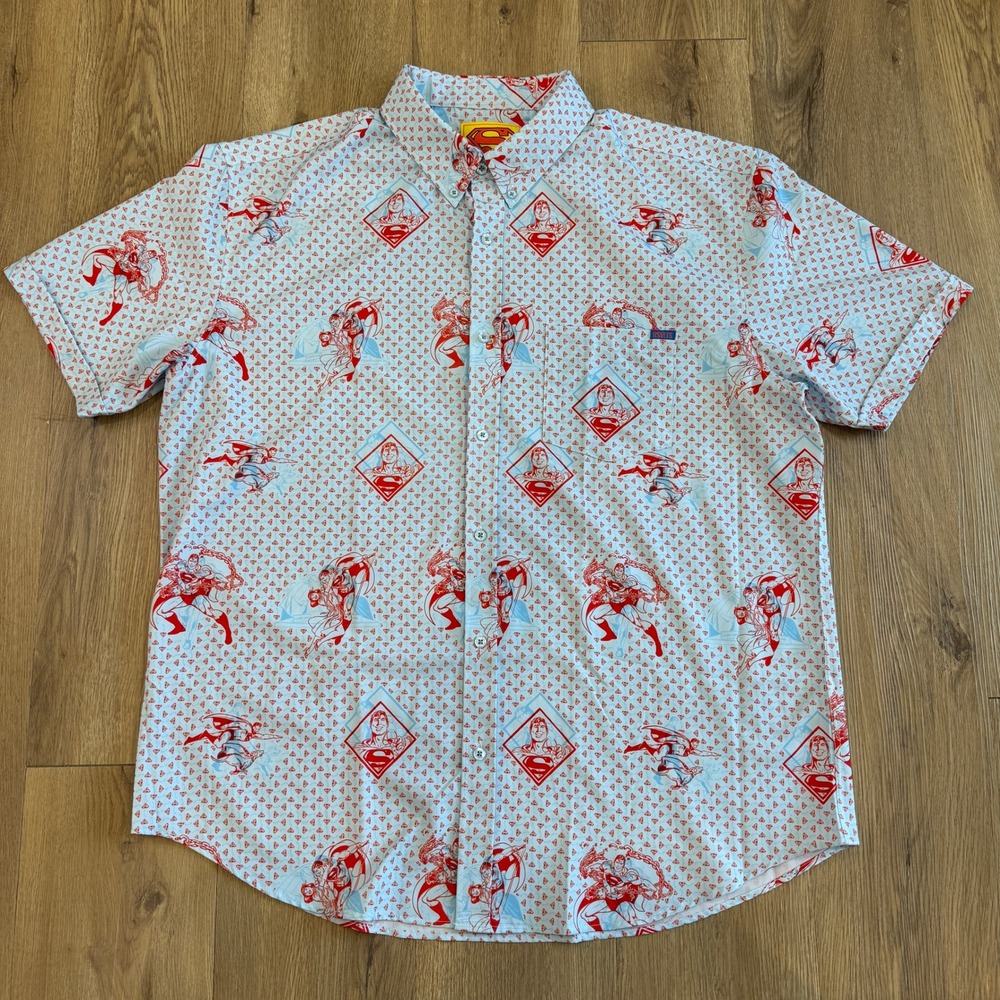 RSVLTS Superman Kunuflex Short Sleeve Button Down Shirt Mens 2XL Blue DC Comics